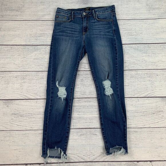 JUST BLACK Jeans sz 27 Skinny Ankle Medium Wash Raw Hem Stretchy Inseam 24.5" - Picture 1 of 12